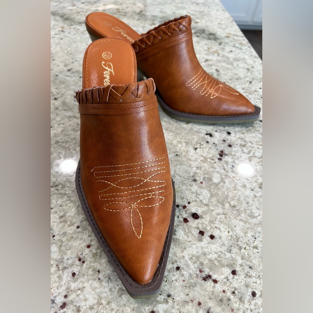 Super Cute Western Cowgirl Boot Style Slip On Mules NWT